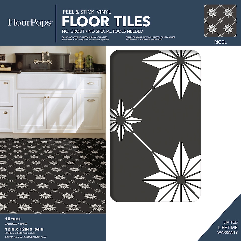 image 1 of Floorpops Rigel Black Peel & Stick Floor Tiles, FP3990