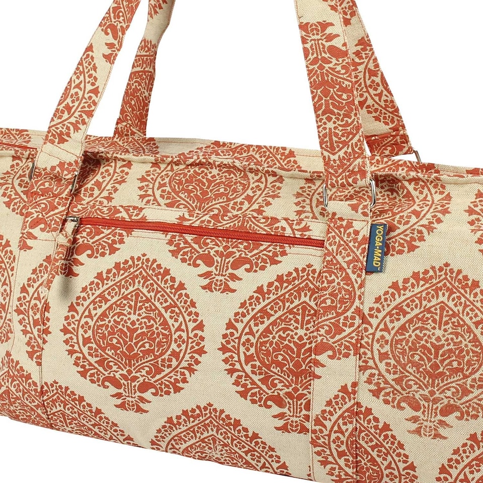 image 1 of Fitness Mad Yoga & Pilates Prop Bag — Orange Cotton/Jute with Cotton Liner, Multiple Pockets (83 x 30 x 20 cm) | Orange | Orange | 83cm (L) x 30cm (W) x 20cm (D)