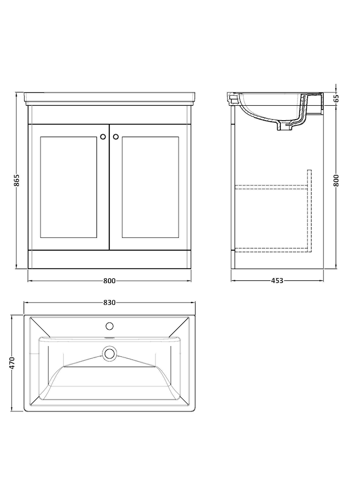 image 1 of Balterley Classic Traditional Bathroom Floor Standing 2-Door Vanity Unit & Fireclay Basin | White | Satin White
