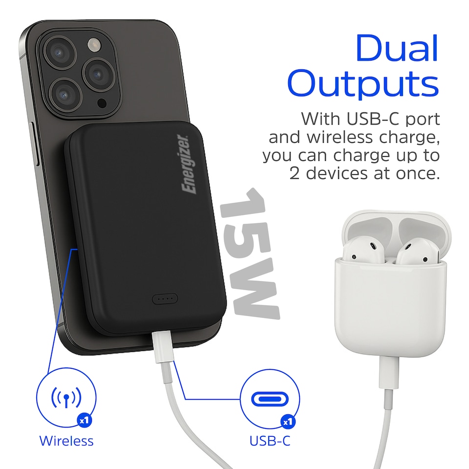 image 1 of Energizer 5mAh Magnetic QI Wireless Power Bank Black