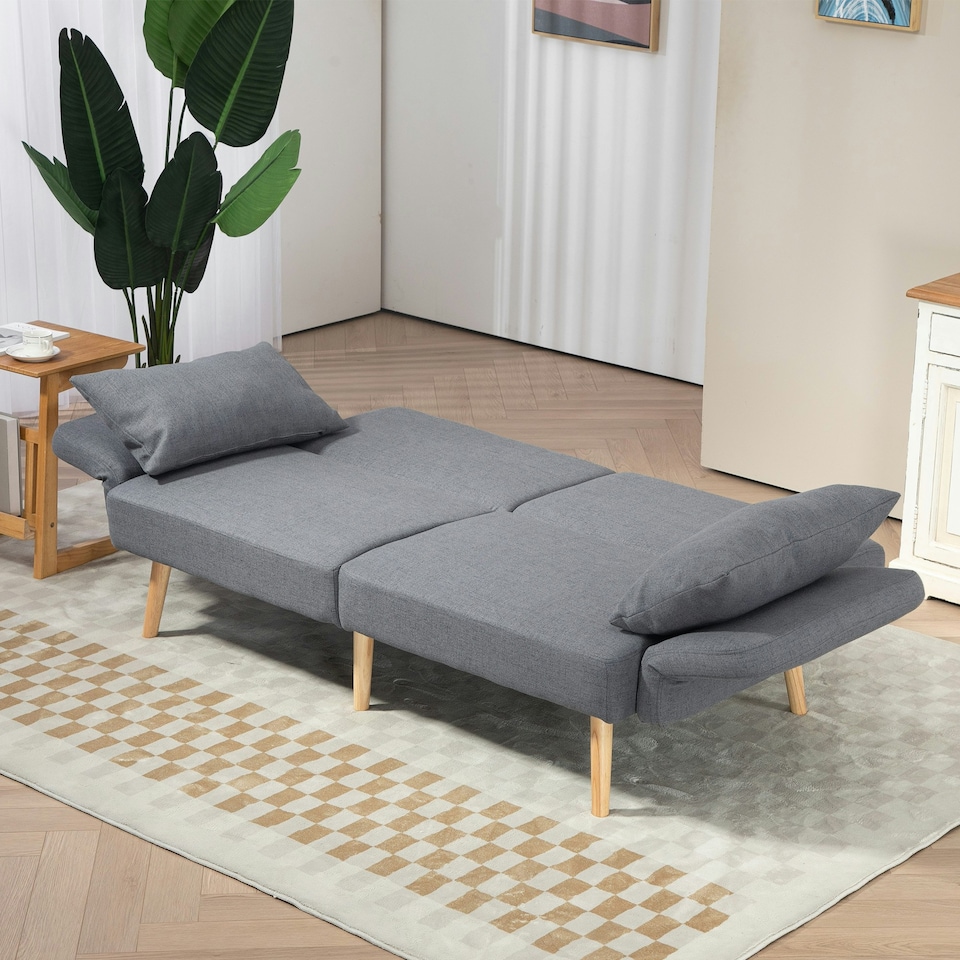 image 1 of HOMCOM Convertible Sofa Bed Settee with Cushions, Adjustable Backrest, Grey