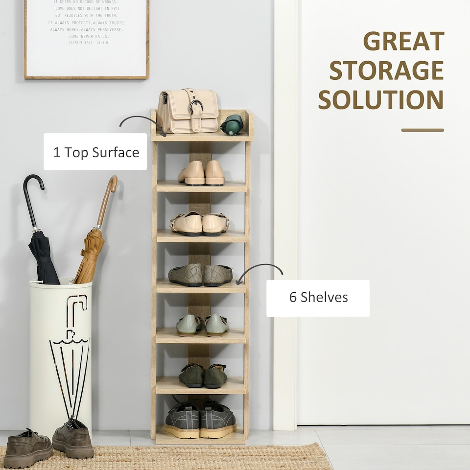 image 1 of HOMCOM 7 Tier Shoe Rack Organizer Storage Shelf Wooden Display Cabinet for Entryway Living Room Bedroom Oak