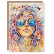 Hippy Birthday Hippie Woman Mandala Watercolour Birthday Card
