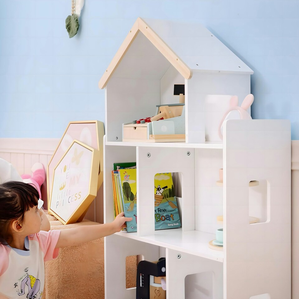 image 1 of ZONEKIZ 3 Tier Toy Storage Shelf w/ Six Cubes, for Playroom, Bedroom - White 