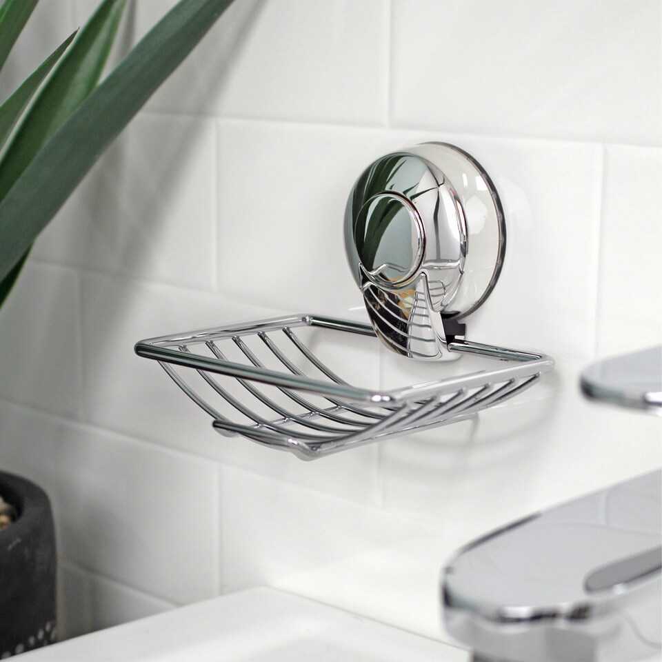 image 1 of Showerdrape Suctionloc Chrome Suction Wall Mounted Soap Basket | Chrome | Chrome | 1
