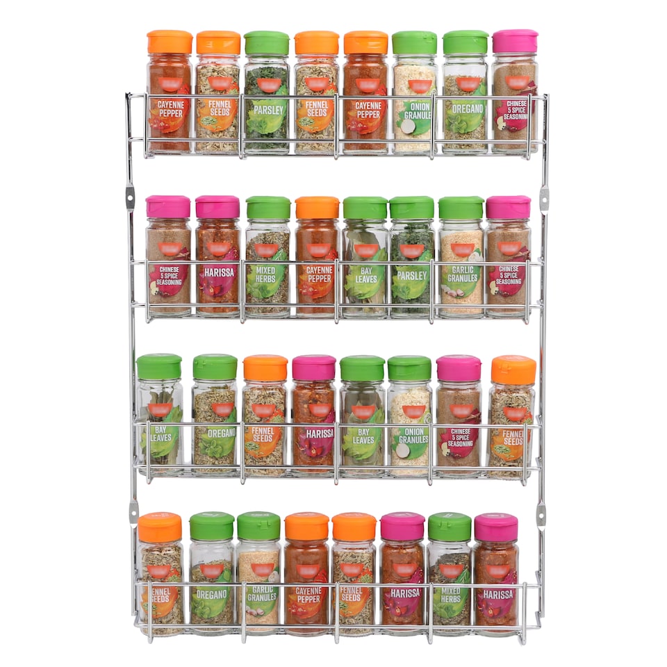image 1 of Buckingham 4-Tier Spice Rack Cupboard Jar & Packet Organizer for Kitchen Storage 38.5 cm | Silver