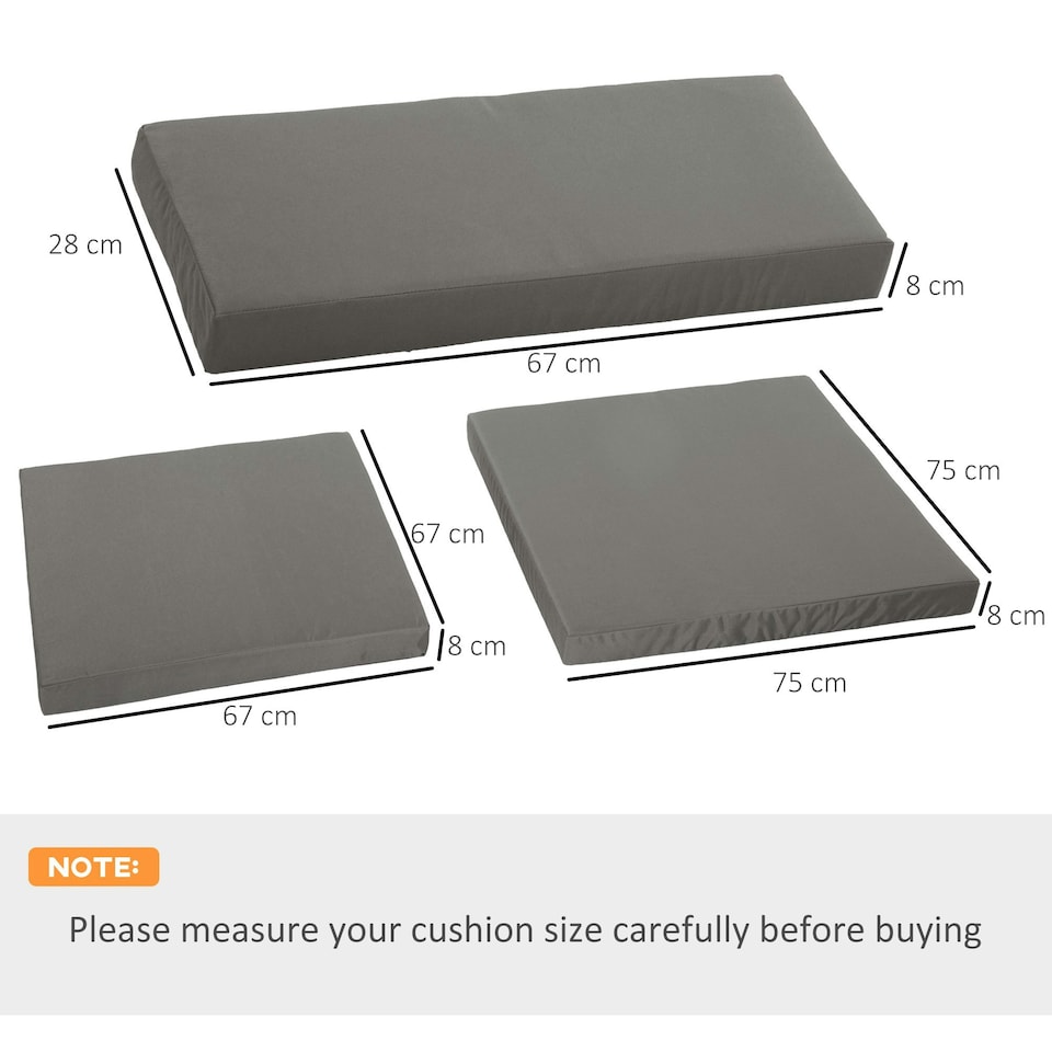 image 1 of Outsunny 3PCs Rattan Garden Seat Cushions Pads for Patio Furniture, Grey Grey | Grey | 7 PCs