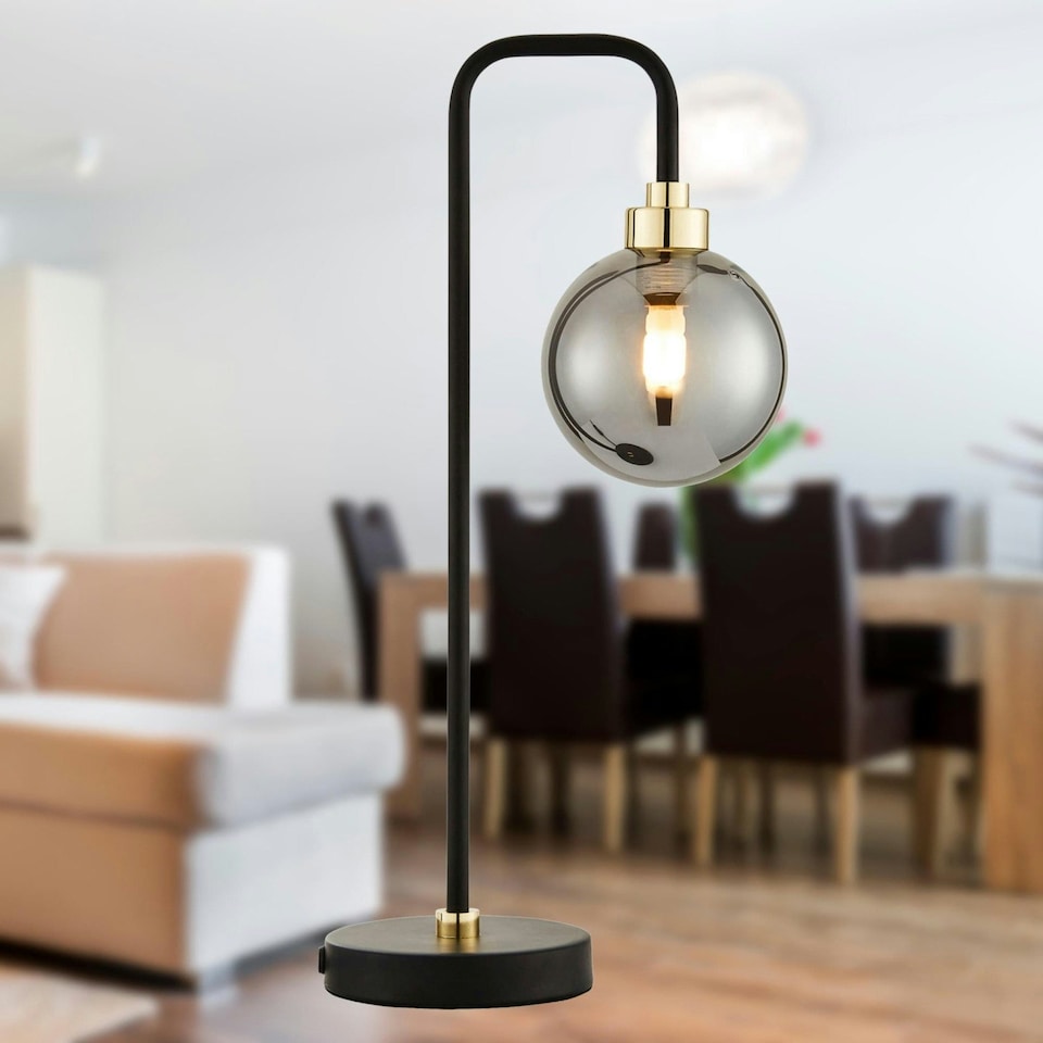 image 1 of First Choice Lighting Set of 2 Matt Black and Smoked Glass Table Lights Black | Grey