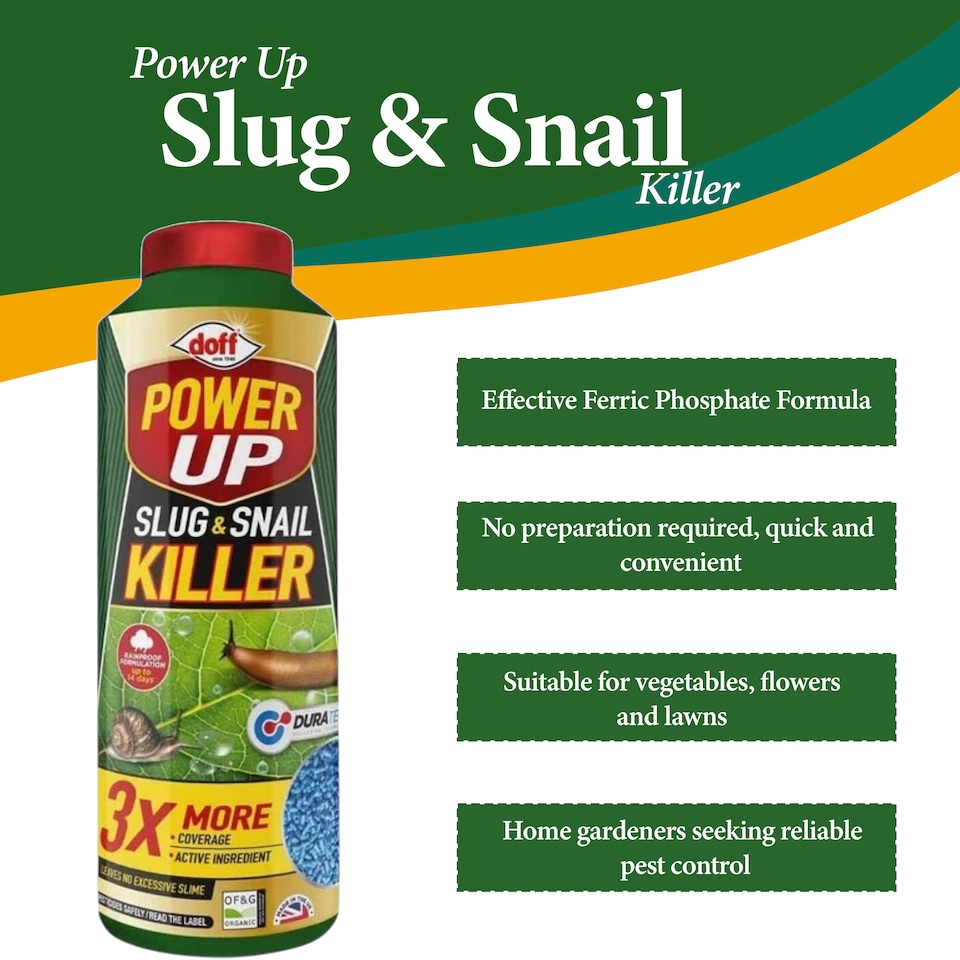 image 1 of Doff Power Up 500g Slug and Snail Killer 3 Times More Coverage Ferric Phosphate Formula Controls Slugs and Snails Easy to Use