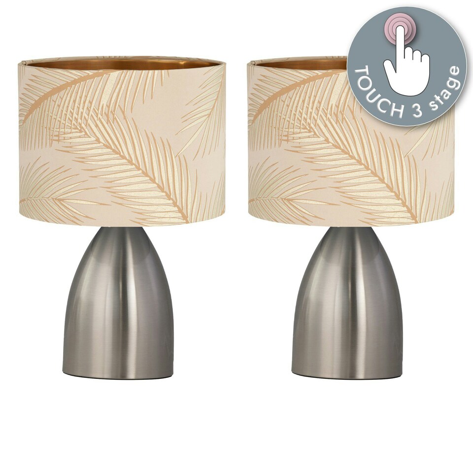 image 1 of First Choice Lighting Set of 2 Valentina Brushed Chrome Touch Lamps with Champagne Embossed Shades Silver | Gold