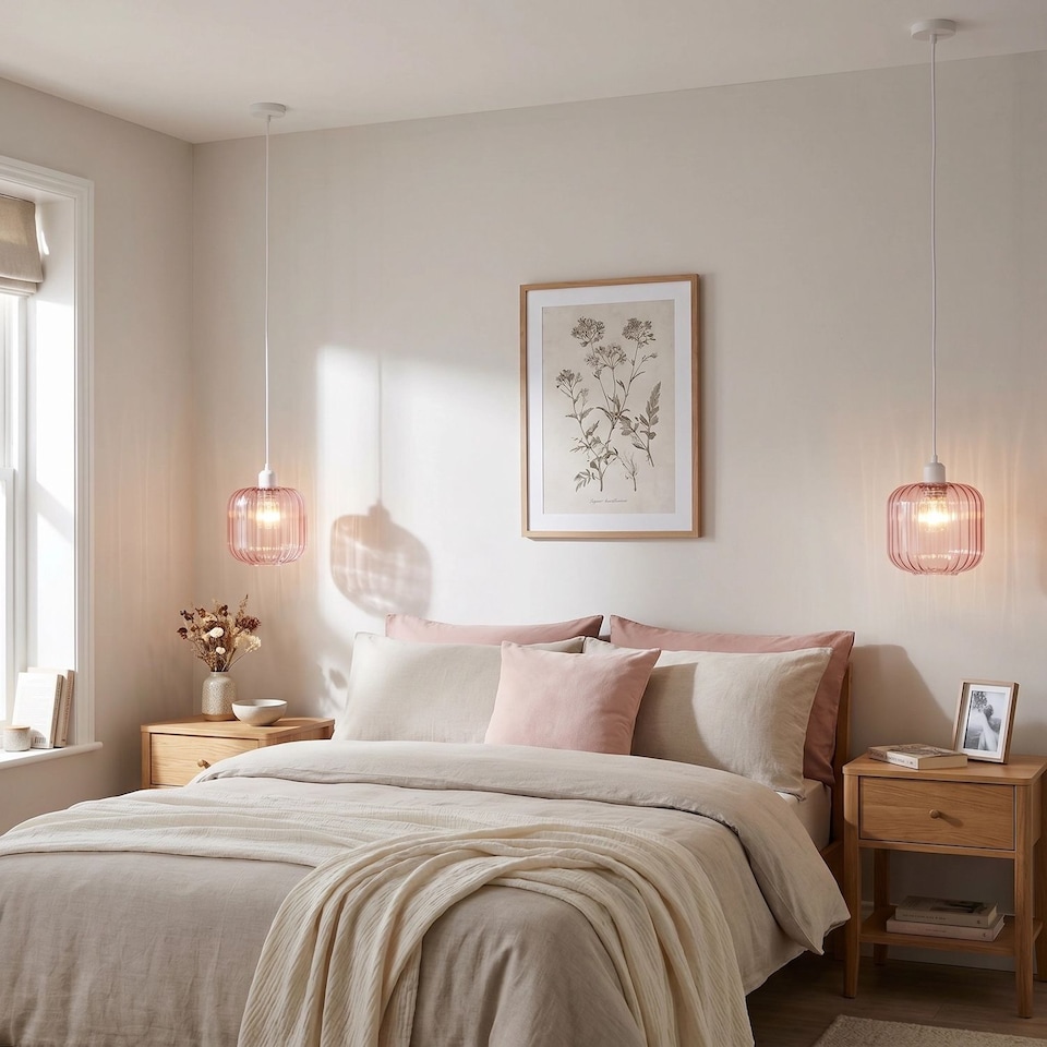 image 1 of Contemporary Soft Pink Glass Wide Ribbed Square Pendant Light Shade