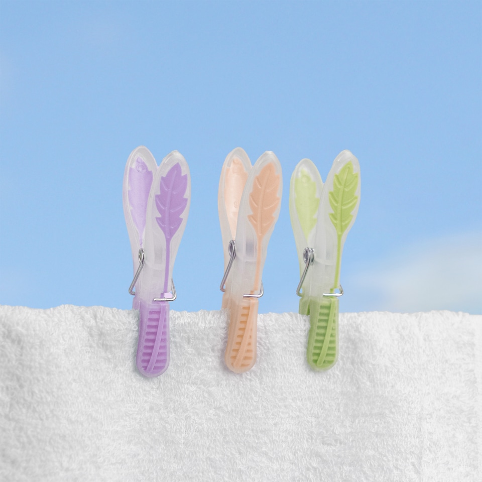image 1 of JVL Grey Peg Basket with 48 Soft Touch Leaf Clothes Pegs,  Assorted Colours
