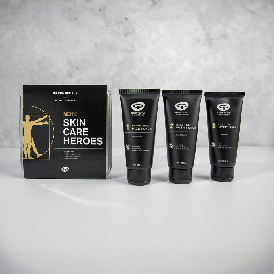 image 1 of Green People For Men Skin Care Heroes - Natural & Organic Gift Set - Cooling Shaving & Grooming - SLS, Paraben & Ethanol Free - Vegan