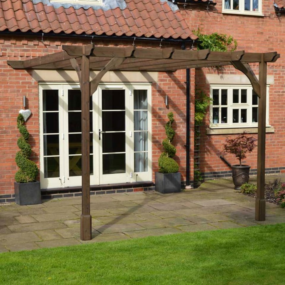 image 1 of Wall Mounted Premium Pergola - Wood - L360 x W480 x H270 cm - Rustic Brown