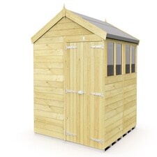8 x 8 Feet Apex Shed - Double Door With Windows - Wood - L243 x W231 x H217 cm Brown