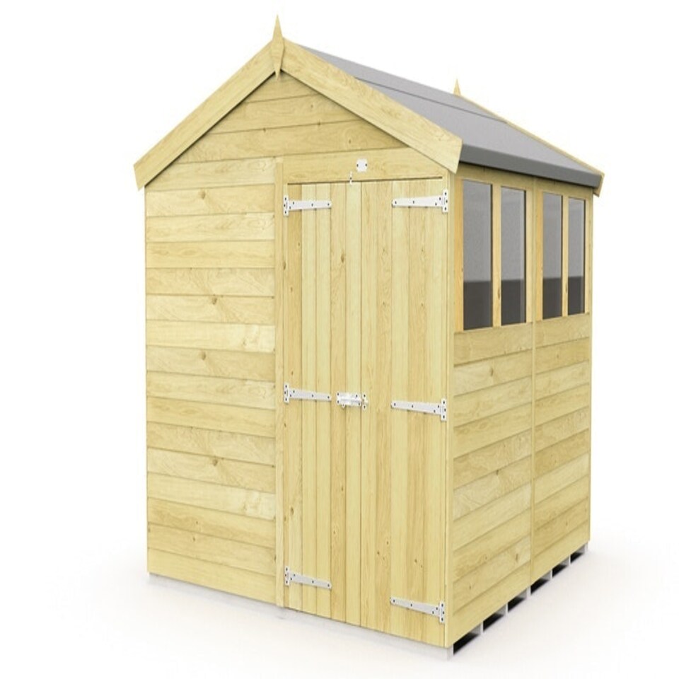 image 1 of 8 x 8 Feet Apex Shed - Double Door With Windows - Wood - L243 x W231 x H217 cm Brown