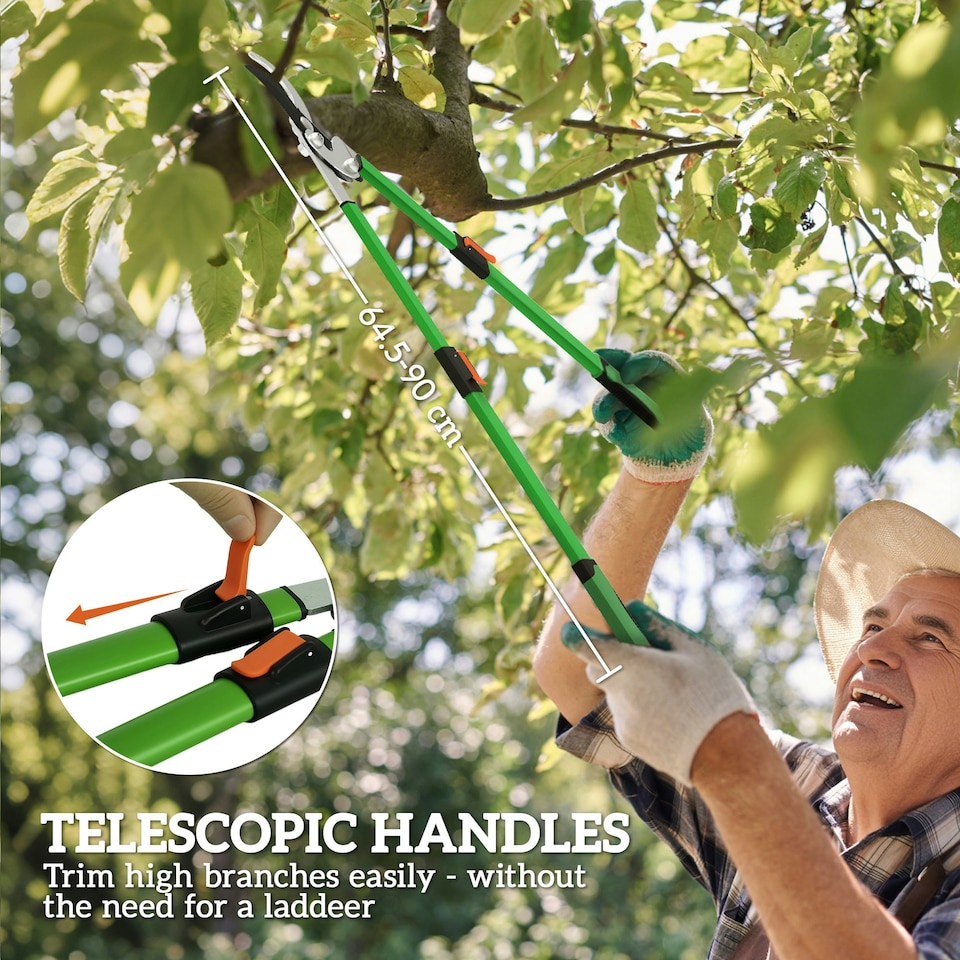 image 1 of Outsunny Telescopic Bypass Loppers, 64.5-90 cm Extendable Garden Loppers