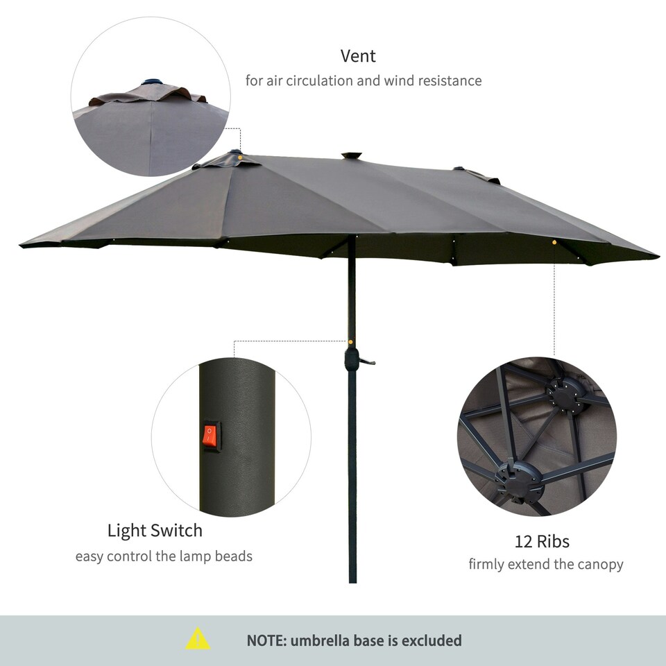 image 1 of Outsunny 4.4m Double-Sided Sun Umbrella Patio Parasol Solar Lights Khaki