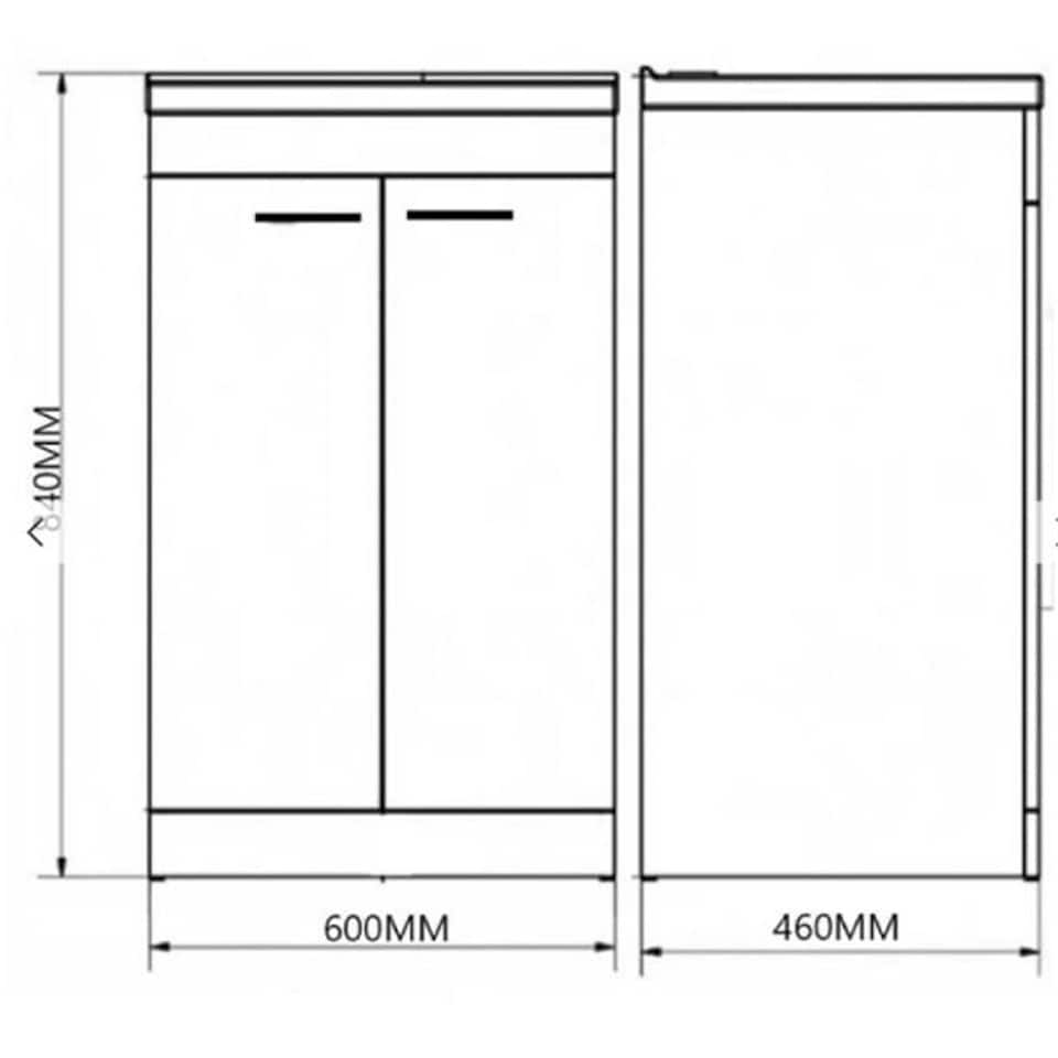 image 1 of Bathroom 2-Door Floor Standing Vanity Unit with Basin 600mm Wide White 1 Tap Hole - White Gloss - Brassware Not Included | White | White | 1