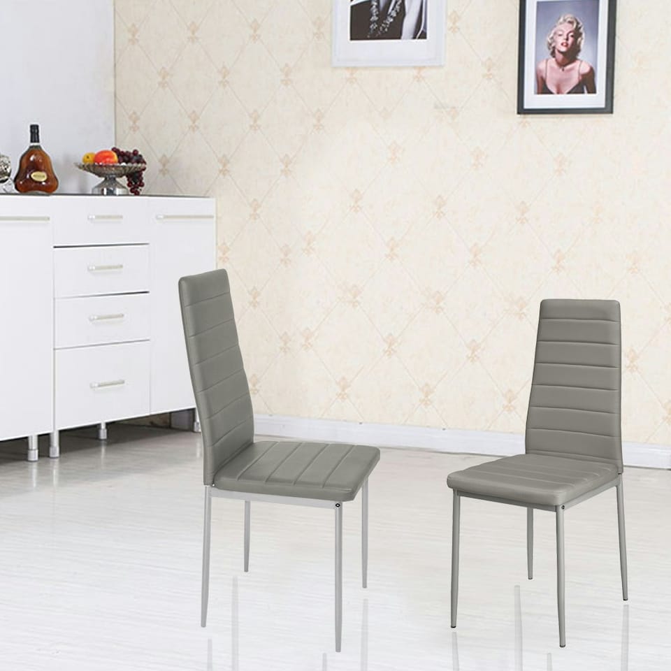 image 1 of Living and Home Set of 2 Faux Leather High Back Dining Chairs - Grey