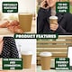 image 4 of ECONX 8oz Kraft Disposable Coffee Cups With White Lid Ripple Insulated Paper Cups 100pc