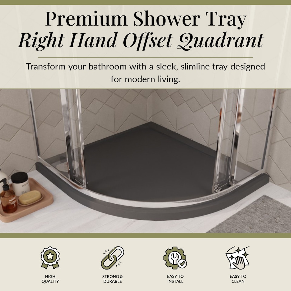 image 1 of Balterley Premium Shower Tray - Right Hand Offset Quadrant | Grey | Grey Slate | 1