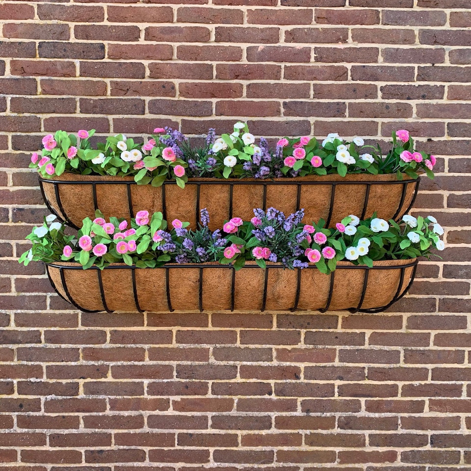image 1 of Manor Garden Black Metal Wall Basket Manger Trough Planter (120cm) - Pack of 2