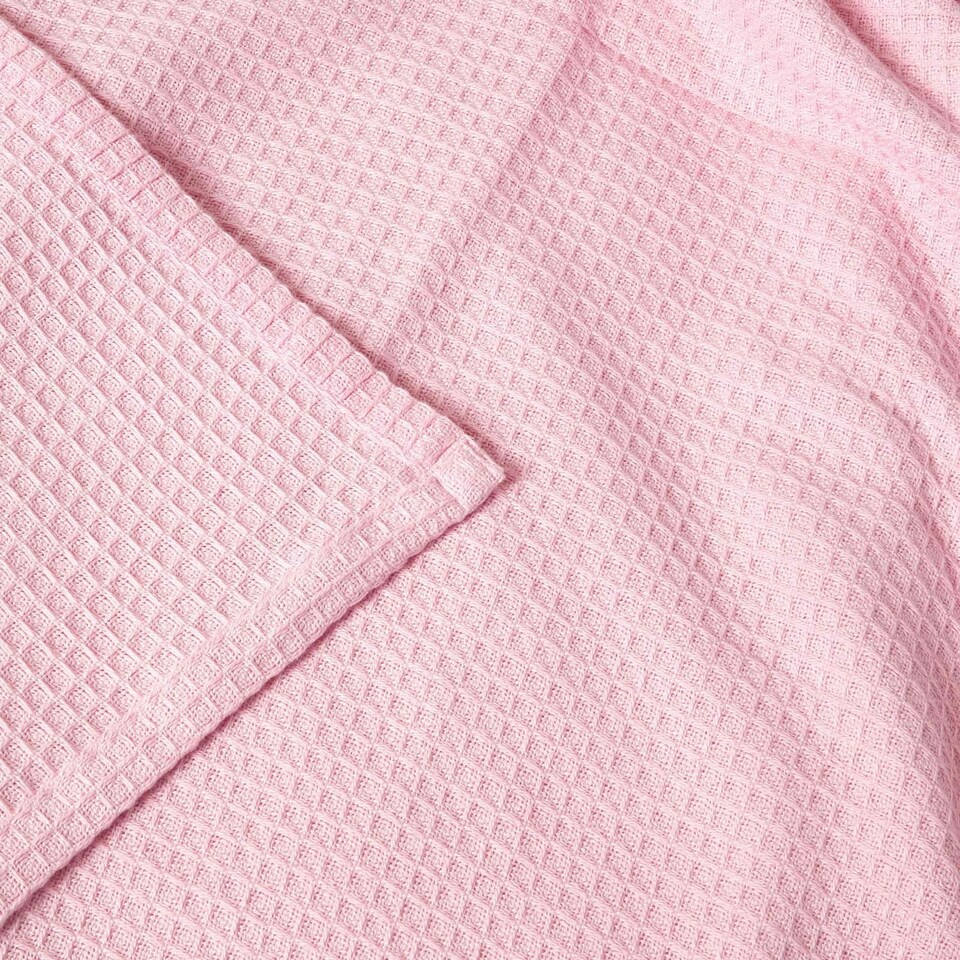 image 1 of Homescapes Organic Cotton Waffle Blanket/ Throw Pink - 250 x 230 cm Pink
