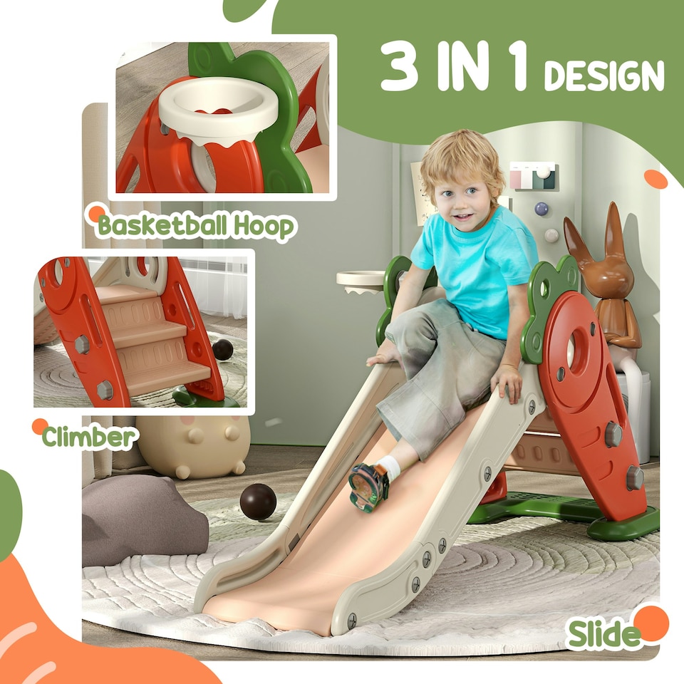 image 1 of AIYAPLAY 3 in 1 Kids Slide, Carrot-themed Foldable Indoor Slide for 1-3 Years