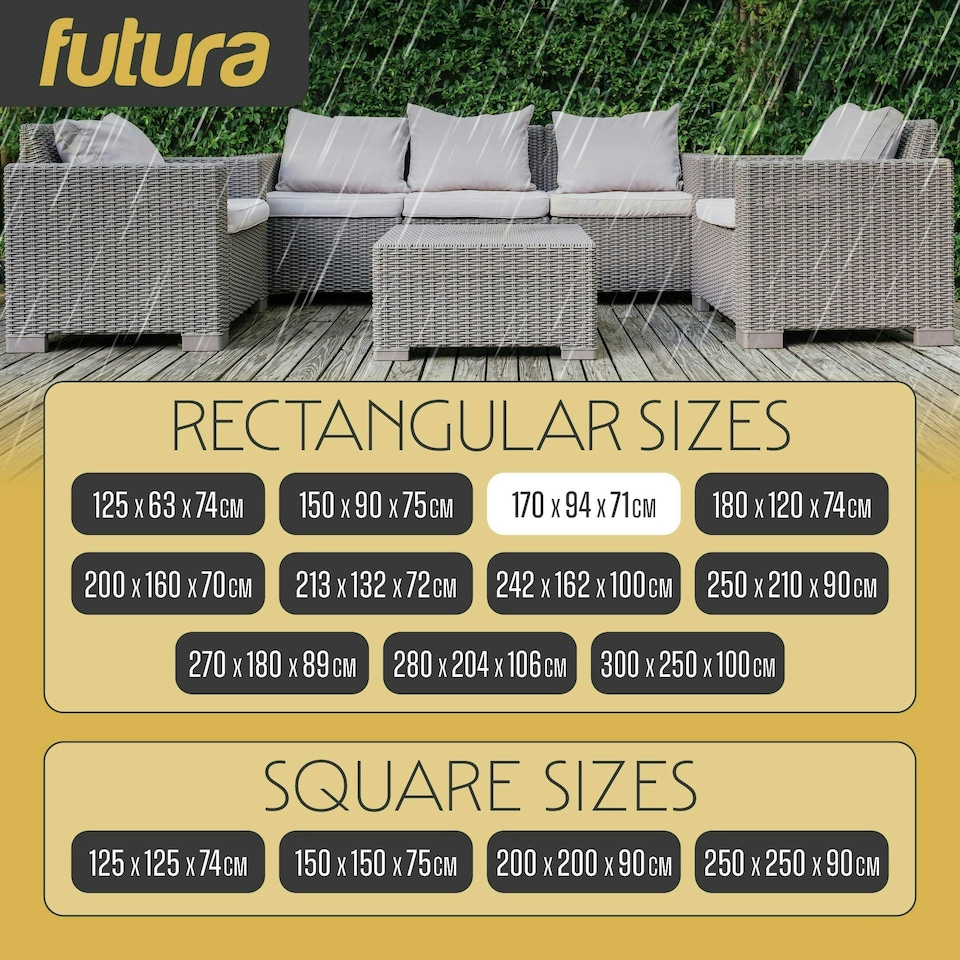 image 1 of Futura Rectangular 170x94x71cm Waterproof Garden Furniture Cover 600D | Black | Black | 170x94x71cm | 1