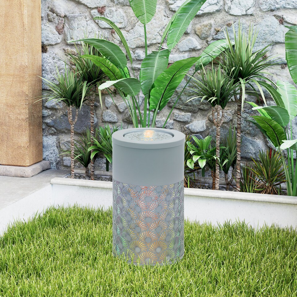 image 1 of Outsunny Outdoor Waterfall Fountain Water Feature with LED, Light Grey