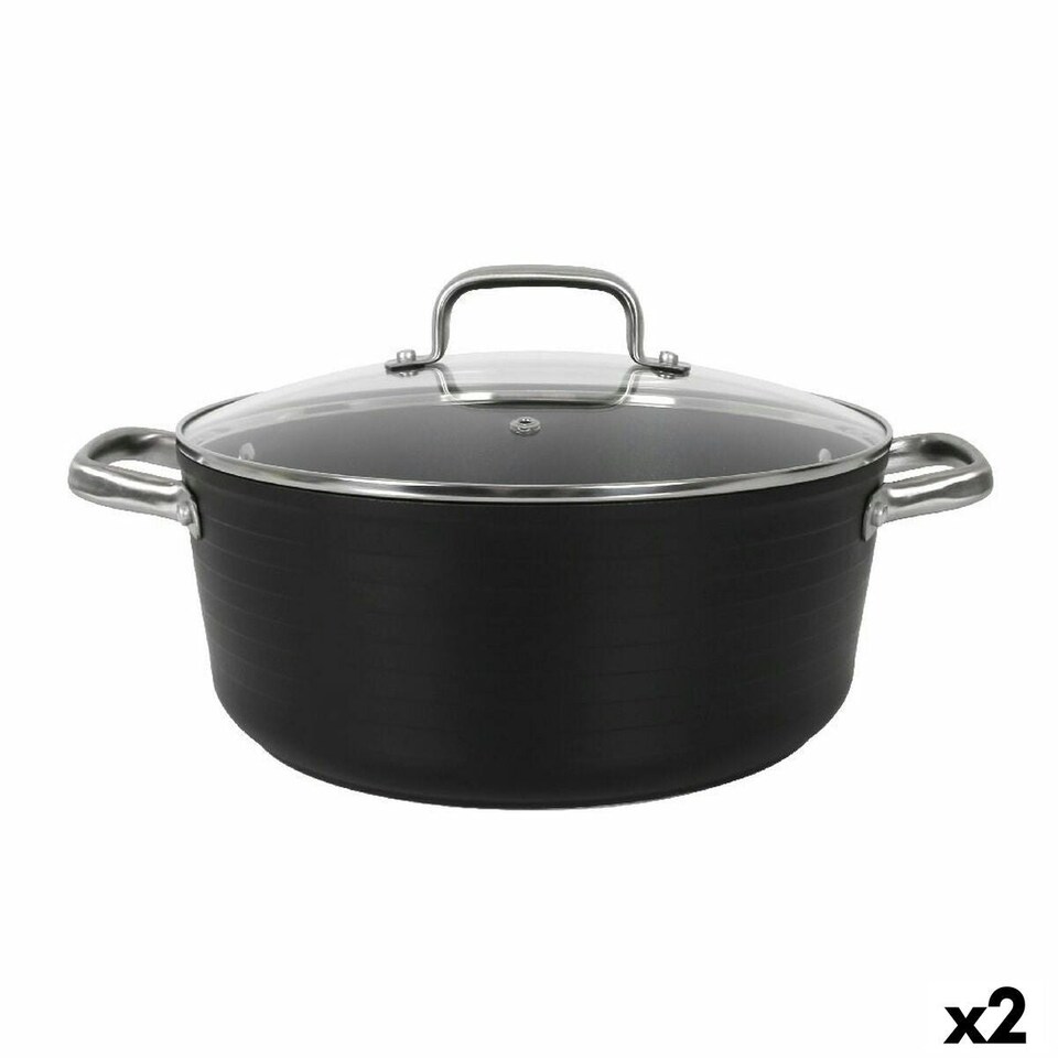 image 1 of Casserole with glass lid Quttin Spiral Ø 28 cm Toughened aluminium (2 Units) N/A