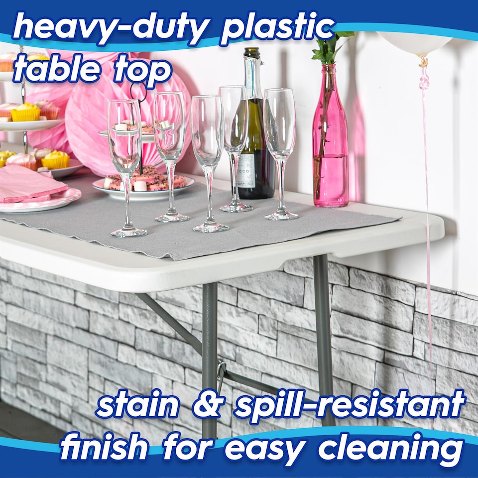 image 1 of Harbour Housewares Folding Picnic Table with Fitted Tablecloth - 180cm (6ft) - White/Grey | Grey | White/Grey