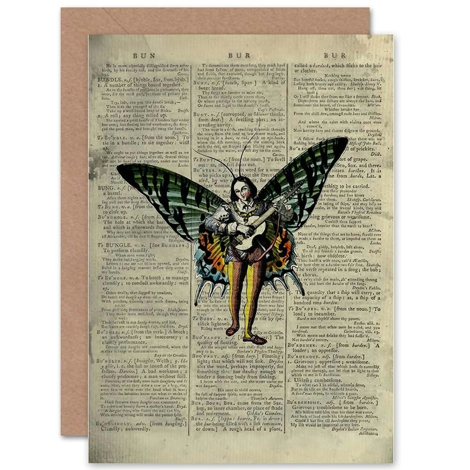 image 1 of Upcycle Butterfly Fairy Lute Birthday Card
