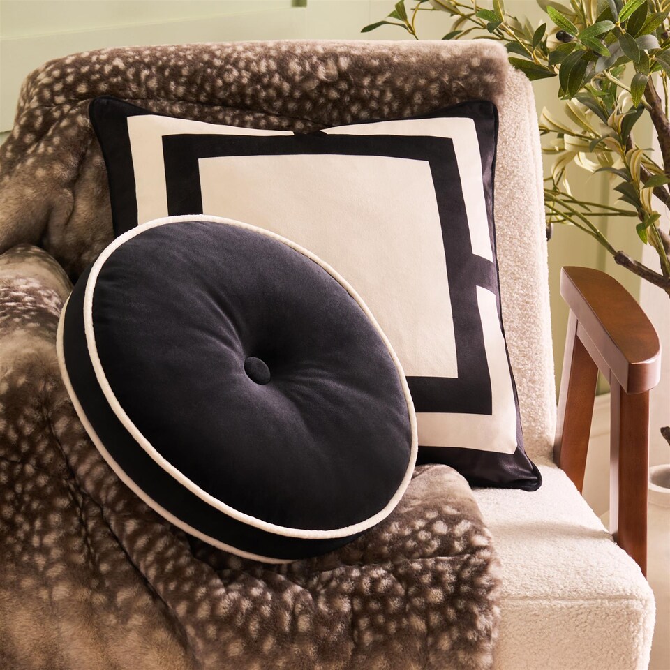 image 1 of OHS Ultra Soft Velvet Round Seat Cushion Pleated Floor Pillow | Multi | Black/White