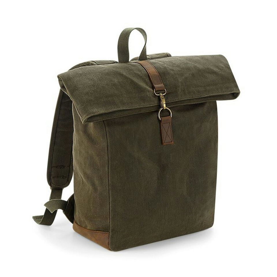 image 1 of Quadra Heritage Leather Accents Backpack - Olive Green - One Size