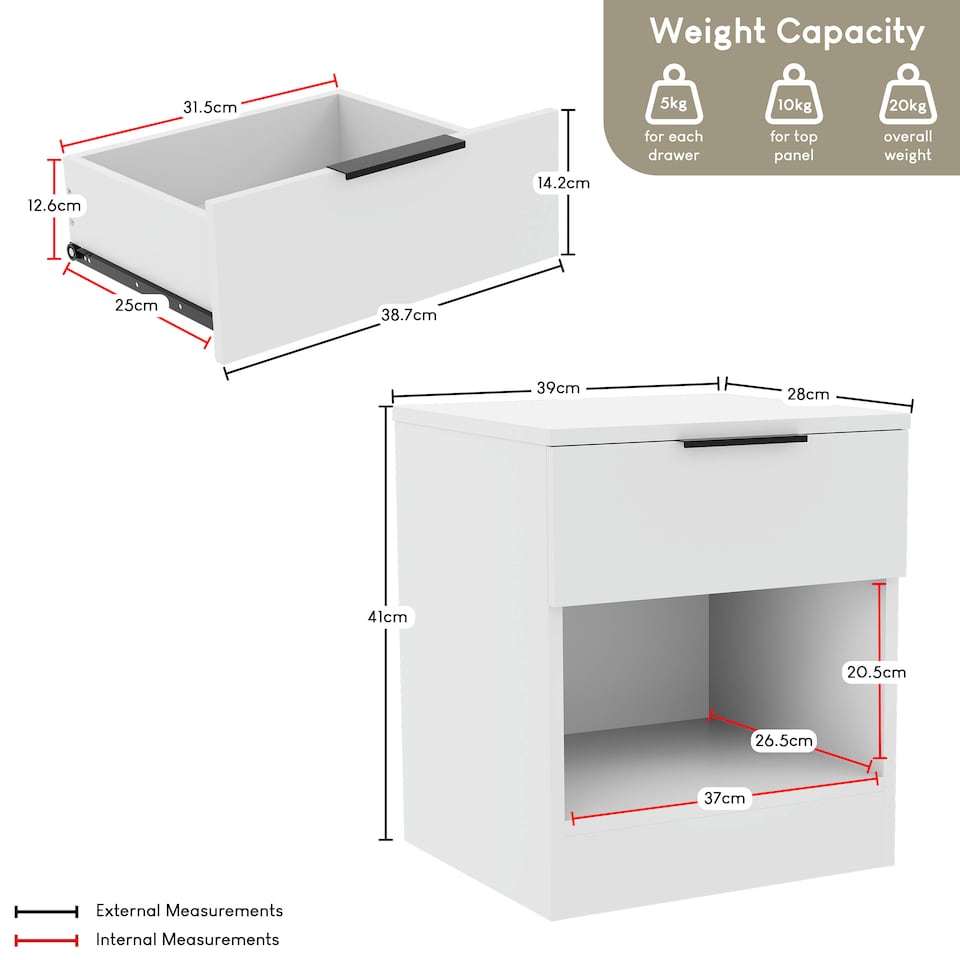 image 1 of Vida Designs Trega 1 Drawer Bedside Chest Bedroom Nightstand Coffee Table Storage Unit - White