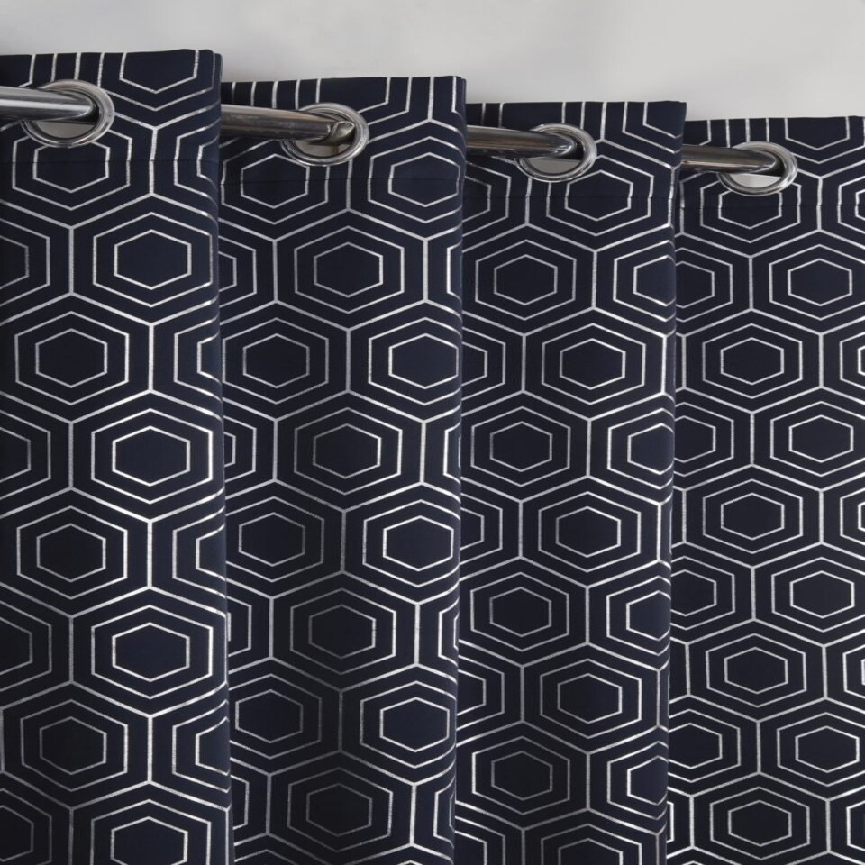 image 1 of Element Geometric Thermal Blackout Eyelet Curtains 116cm x 137cm Navy Blue | Blue
