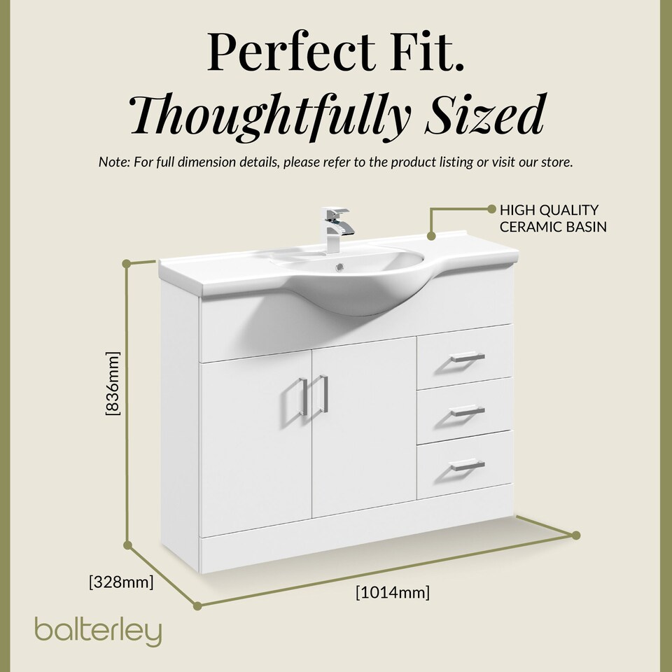 image 1 of Balterley 2 Door 3 Drawer Vanity Basin Unit with Round Basin | White | Gloss White