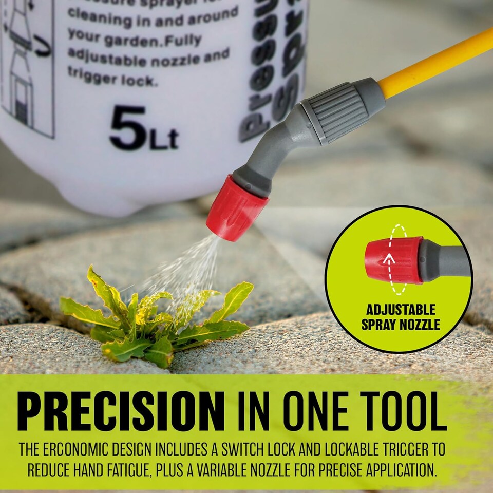 image 1 of 5 Litre Garden Pressure Sprayer Knapsack Cleaning Hand Tool Gardening Weed Remover