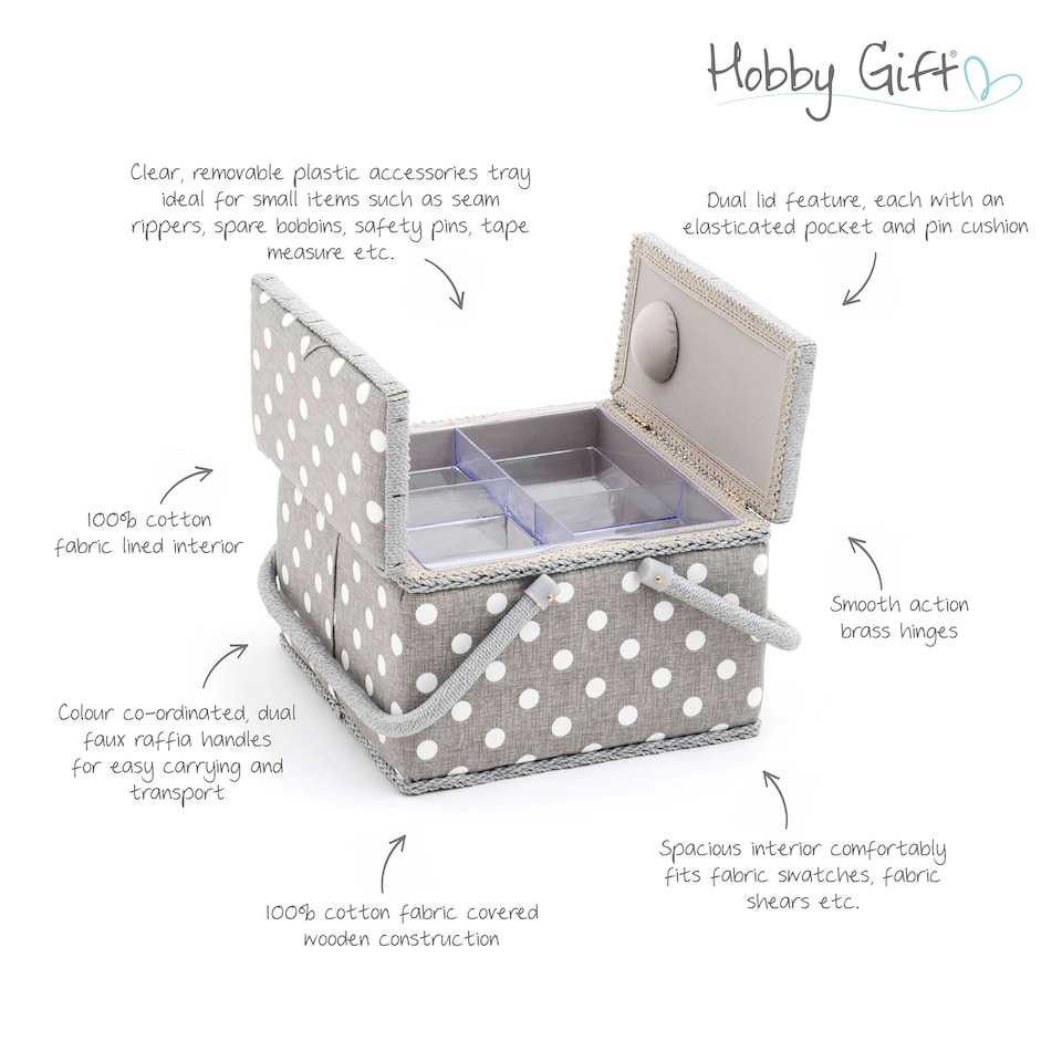 image 1 of Hobby Gift Large Twin Lid Sewing Storage Box, Grey Spot