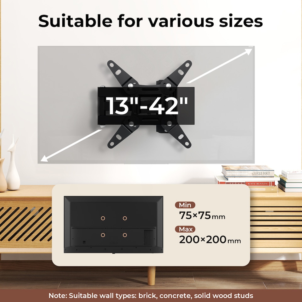 image 1 of Levede TV Wall Bracket Mount Tilt Swivel Arm for 16 to 43 Inch LED Screen