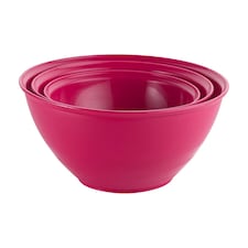 3 Pcs Durable Plastic Colourful Mixing Bowls Set Microwave and Dishwasher Safe | Multi | Fuschia