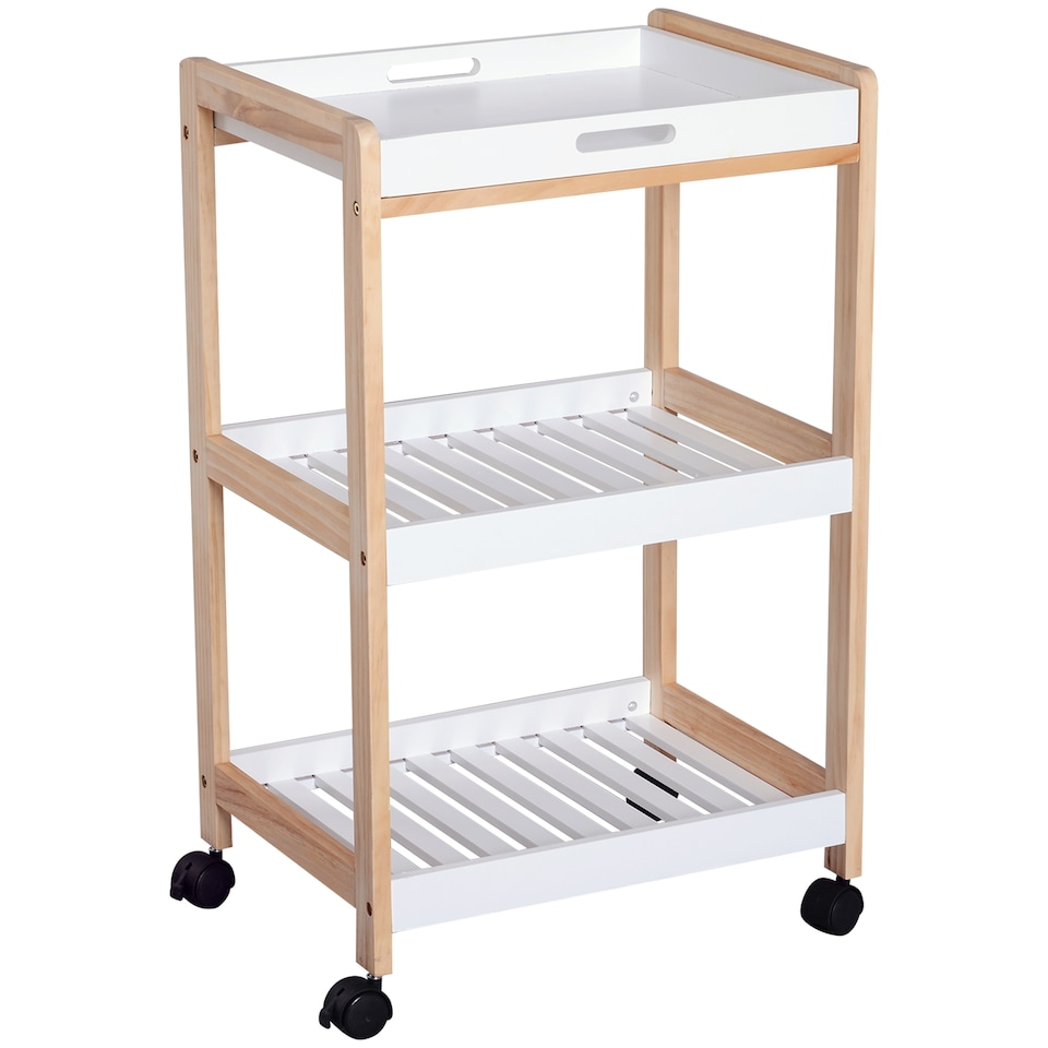 image 1 of HOMCOM 3-Tier Mobile Kitchen Trolley Cart Storage Shelves Rack Rolling Wheels White 46 x 35 x 74.5 cm