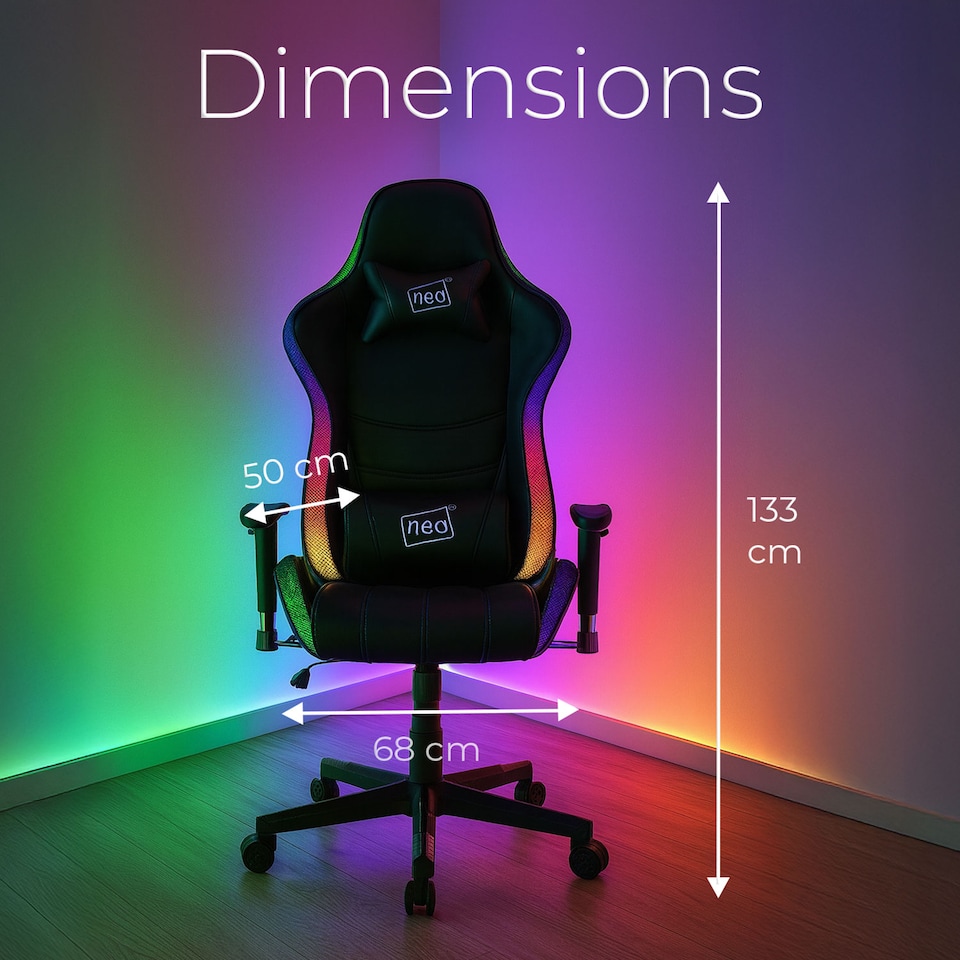 image 1 of Neo Black Leather Gaming Chair with LED Lights