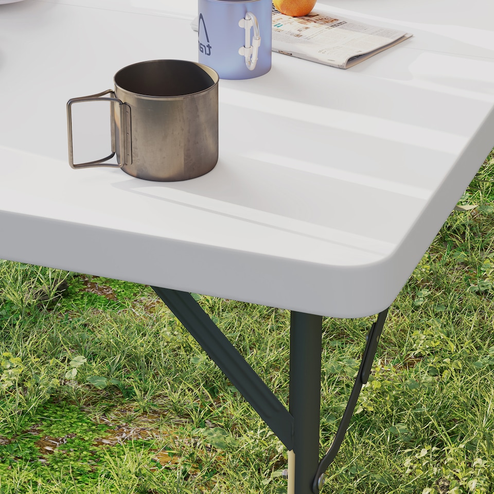 image 1 of Outsunny 3ft Folding Camping Table, Heavy Duty Picnic Table with 2 Adjustable Height for Indoor Outdoor Garden, Party, BBQ, White | White | White | 86L x 86W x 74Hcm