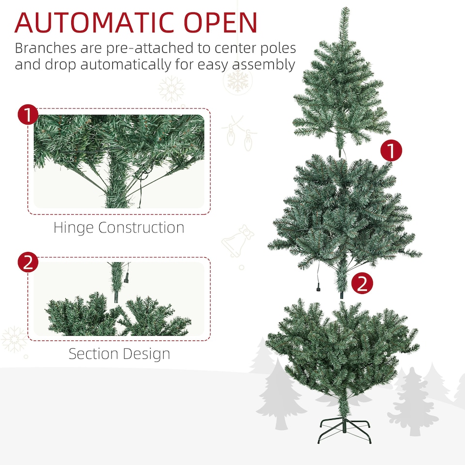 image 1 of HOMCOM 6ft Artificial Christmas Tree with LED Lights, Decoration, Auto Open