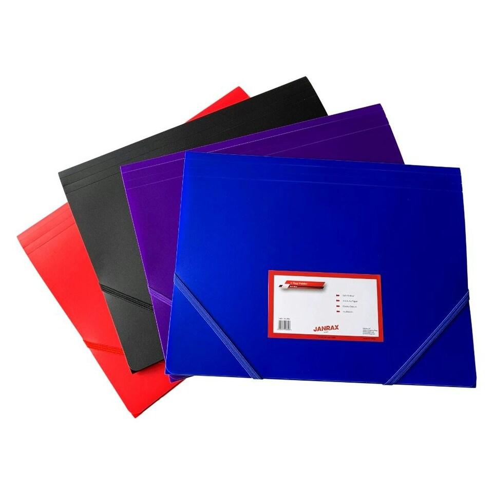 image 1 of Janrax A4 Purple 3 Flap Folder with Elasticated Closure