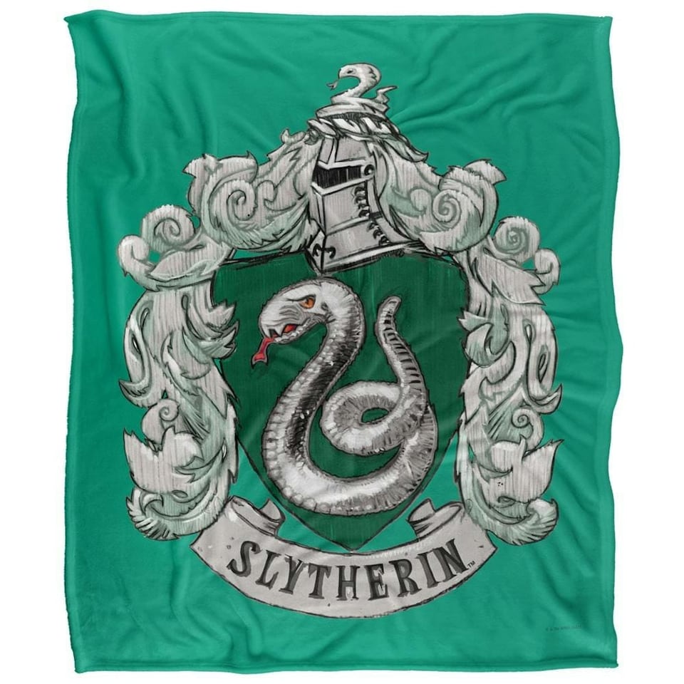 image 1 of Harry Potter Slytherin Stitched Crest Blanket - Multicoloured - One Size