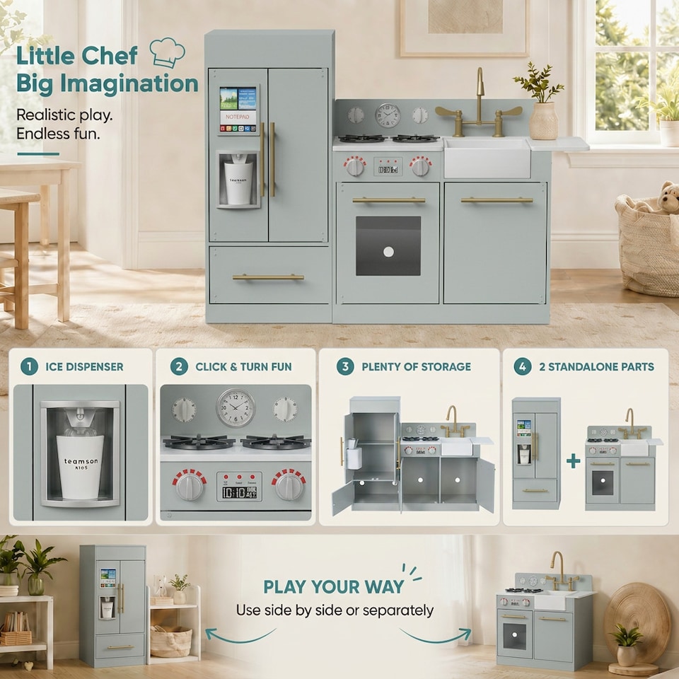 image 1 of Teamson Kids Little Chef Charlotte Modern Play Kitchen, Silver Gray/Gold